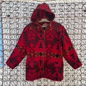 Vintage 80s 90s Woolrich maroon orange Tribal Aztec Southwestern Blanket Coat
